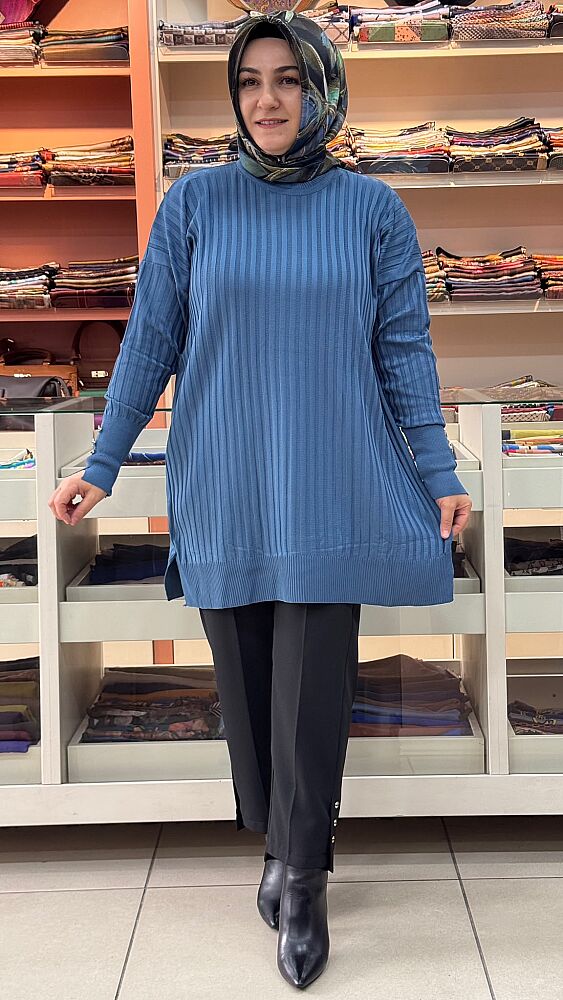 Fitilli Triko Tunik Mavi/31702 - 1