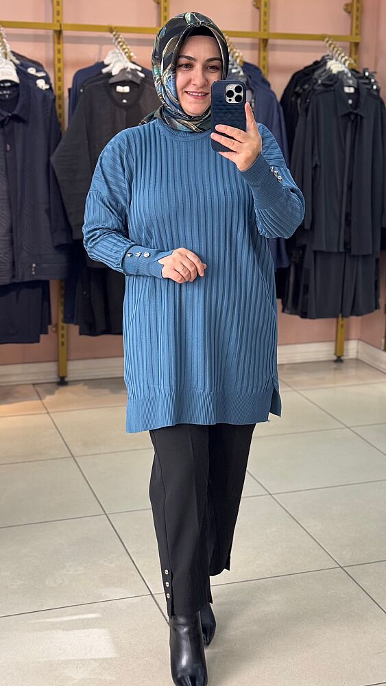 Fitilli Triko Tunik Mavi/31702 - 3