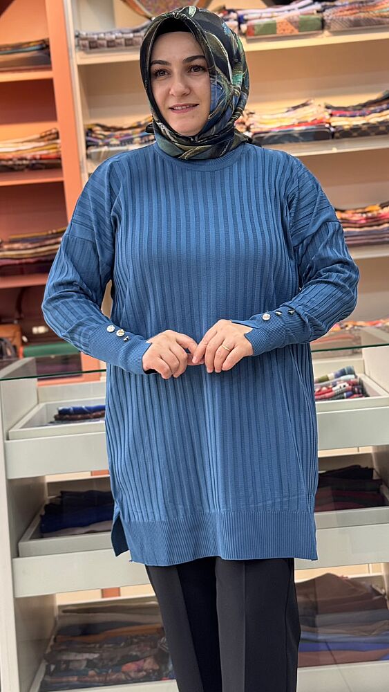 Fitilli Triko Tunik Mavi/31702 - 2