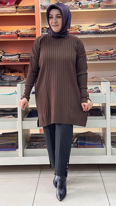 Fitilli Triko Tunik Acı Kahve/31702 