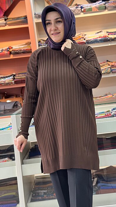 Fitilli Triko Tunik Acı Kahve/31702  - 2