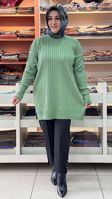 Fitilli Triko Tunik Yeşil/31702