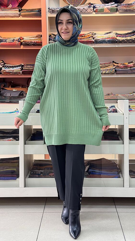Fitilli Triko Tunik Yeşil/31702 - 1