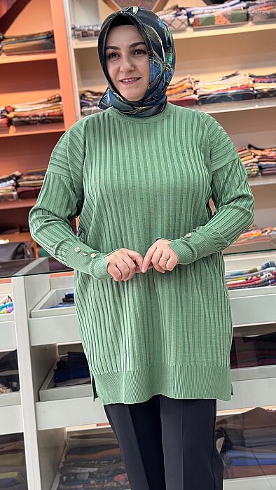 Fitilli Triko Tunik Yeşil/31702 - 2