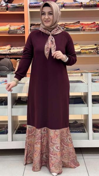 Flar Detaylı Elbise Bordo/3618