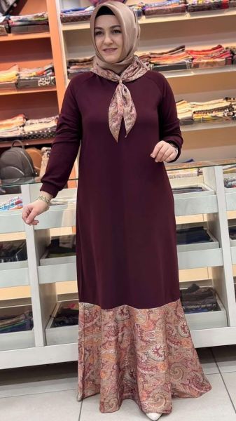 Flar Detaylı Elbise Bordo/3618