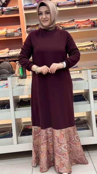 Flar Detaylı Elbise Bordo/3618