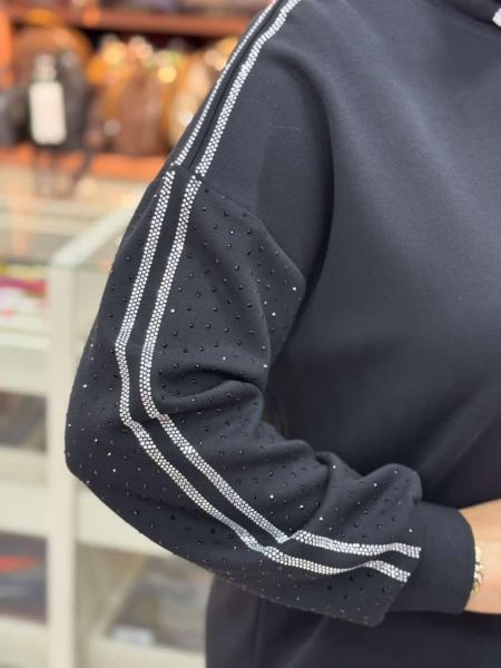 Flar Detaylı Kolları Taşlı Tunik Siyah/170269