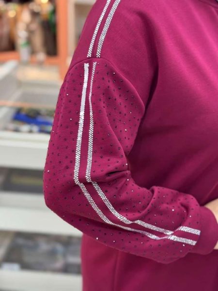 Flar Detaylı Kolları Taşlı Tunik Bordo/170269