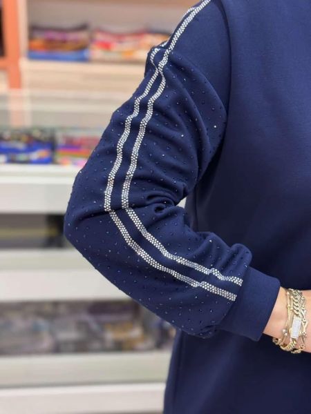 Flar Detaylı Kolları Taşlı Tunik Lacivert/170269