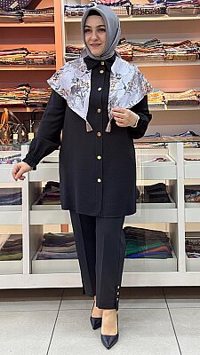 Fular Detaylı Tunik Siyah/261165 - Thumbnail