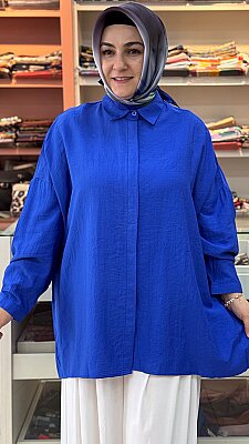 Gizli Düğmeli Basic Tunik Saks / 10754 - Thumbnail