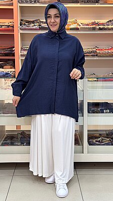 Puane - Gizli Düğmeli Basic Tunik Lacivert / 10754 