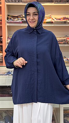Gizli Düğmeli Basic Tunik Lacivert / 10754 - Thumbnail