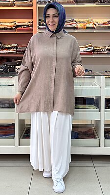 Puane - Gizli Düğmeli Basic Tunik Vizon / 10754 