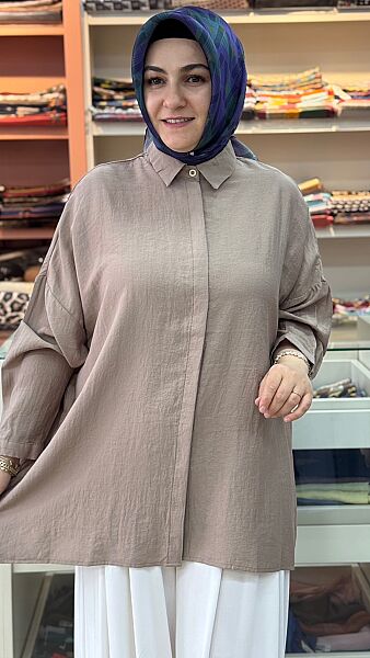 Gizli Düğmeli Basic Tunik Vizon / 10754 