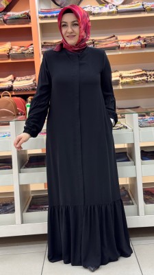 Gizli Fermuar Detaylı Ferace Siyah/5329 - Thumbnail