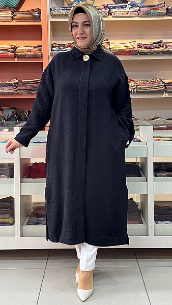Gold Düğme Detaylı Uzun Tunik Siyah/4172