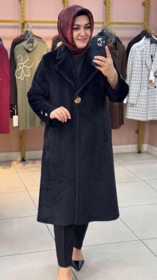 Gold Düğmeli Kaban Siyah/92191 - Thumbnail