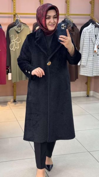 Gold Düğmeli Kaban Siyah/92191