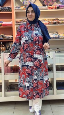 Gömleği Etnik Desenli Takım Kırmızı/60621 - Thumbnail