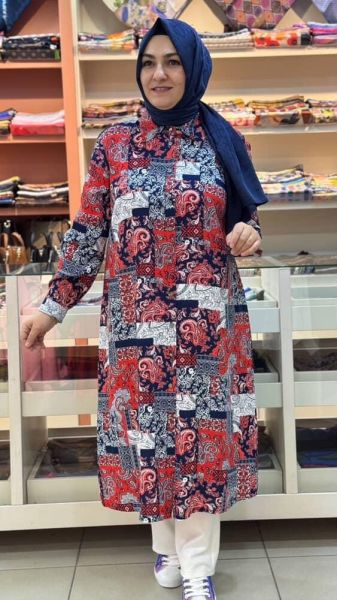 Gömleği Etnik Desenli Takım Kırmızı/60621