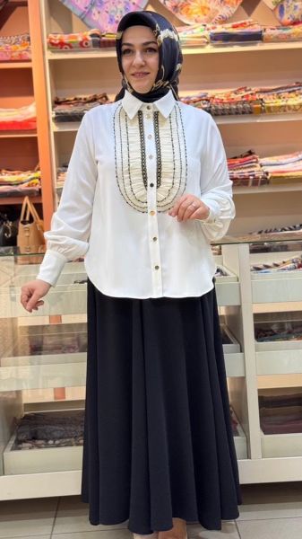 Gömleği Tül Detaylı Etekli Takım Siyah/7101