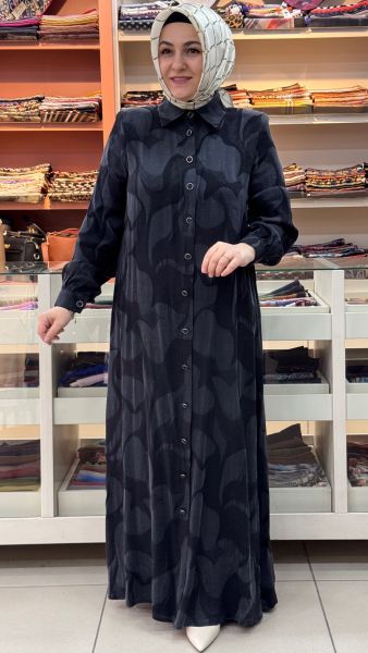 Gömlek Yaka Düğme Detaylı Cupra Elbise Siyah / 26305