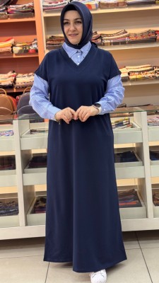 Gömlek Yaka Elbise Lacivert/2889 - Thumbnail