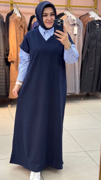 Gömlek Yaka Elbise Lacivert/2889