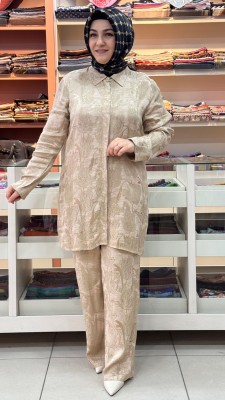 Gaze - Gül Düğmeli Jakarlı Takım Bej/6078