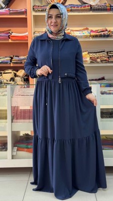 İçi Kolsuz Üstü Ceketli Elbise Petrol /53421 - Thumbnail