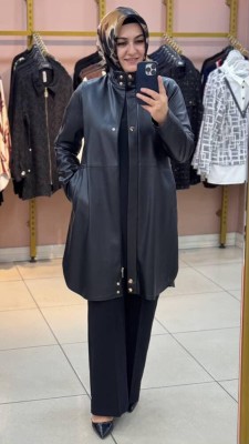 İçi Nubuk Kaplı Deri Ceket Siyah/24138 - Thumbnail