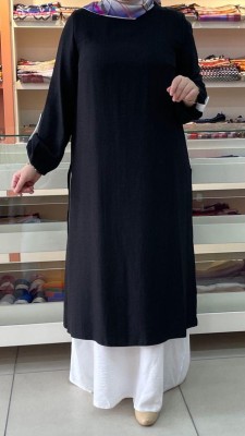  - İçli Dışlı Kolye Detaylı Elbise Siyah/3670