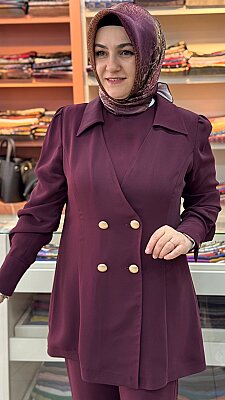 İçlikli Kruvaze Üçlü Takım Bordo/2617267 - Thumbnail