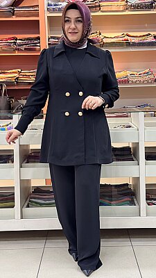 İçlikli Kruvaze Üçlü Takım Siyah/2617267 - Thumbnail