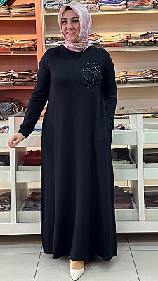 Kado - İki İplik Cepli Penye Elbise Siyah / 268256 