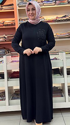 İki İplik Cepli Penye Elbise Siyah / 268256 - Thumbnail