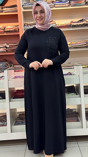 İki İplik Cepli Penye Elbise Siyah / 268256 