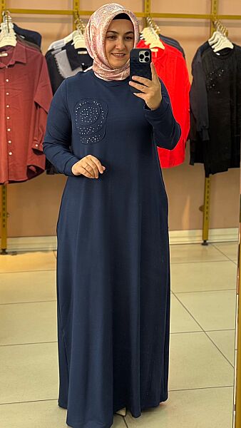 İki İplik Cepli Penye Elbise Lacivert / 268256 