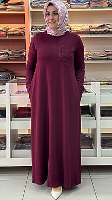Kado - İki İplik Cepli Penye Elbise Bordo / 268256