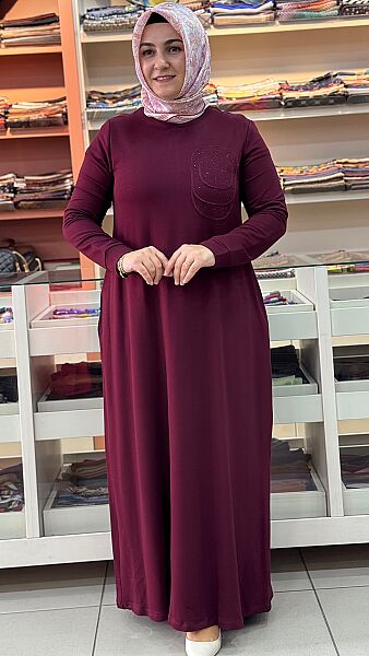 İki İplik Cepli Penye Elbise Bordo / 268256