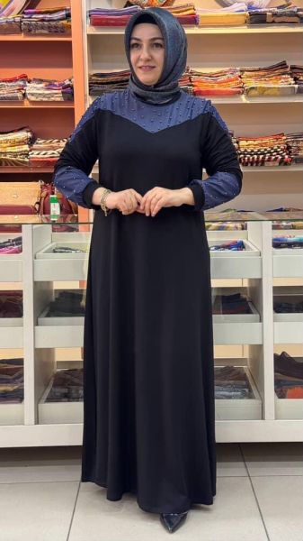 İki İplik Kot Karışımlı Elbise Siyah/9182