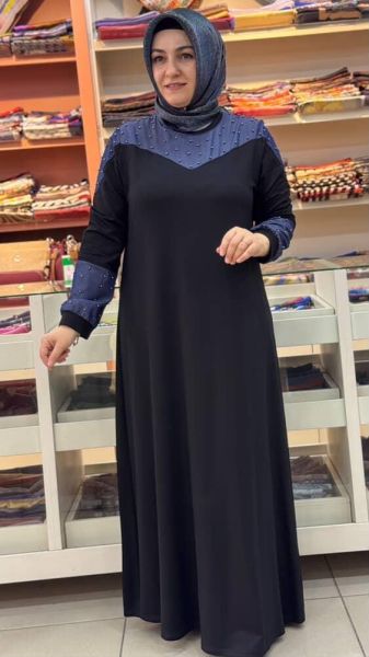 İki İplik Kot Karışımlı Elbise Siyah/9182