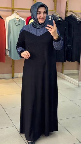 İki İplik Kot Karışımlı Elbise Siyah/9182