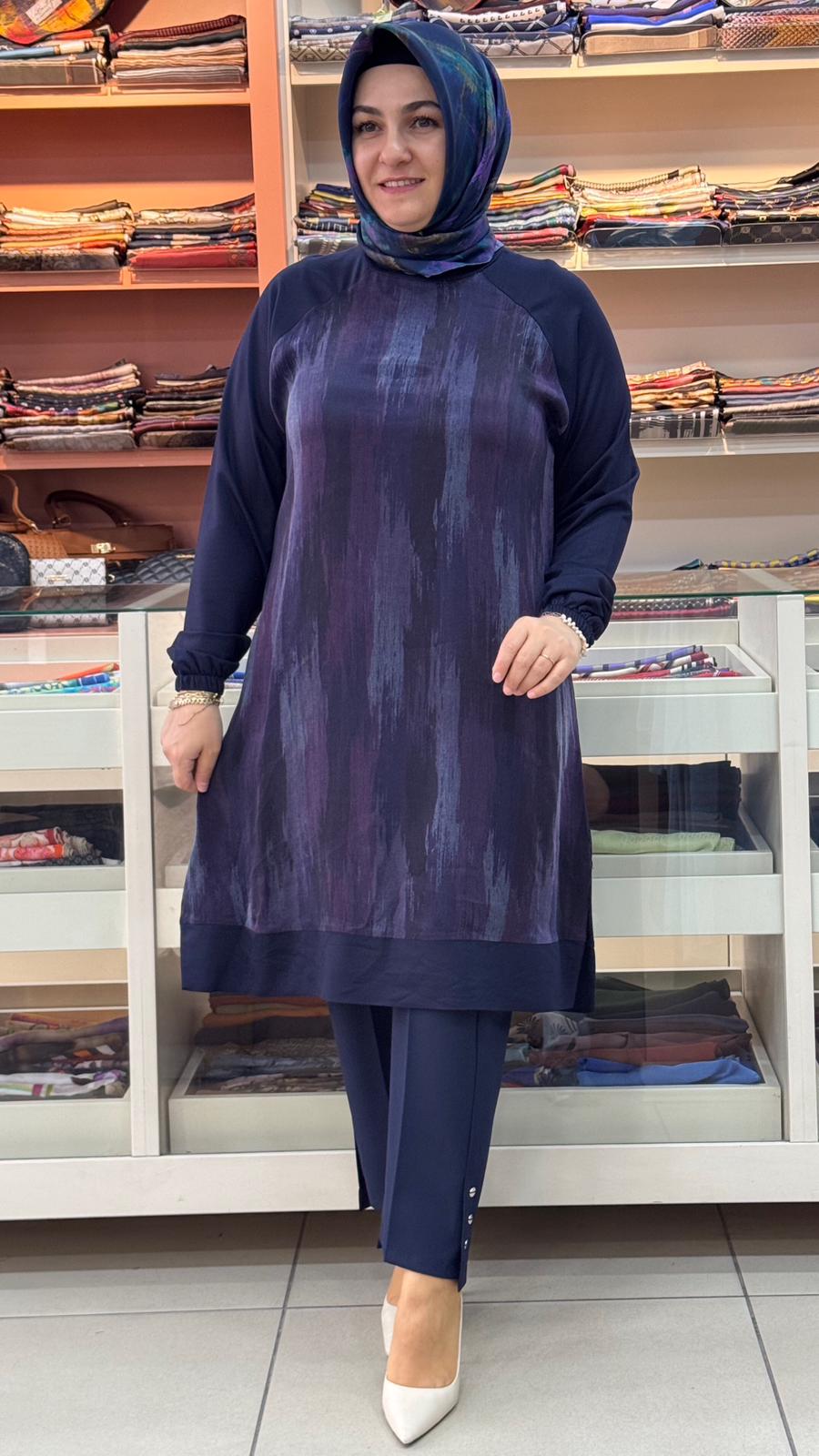 Şura - İki İplik Reglan Kol Cupra Tunik Lacivert / 3327 