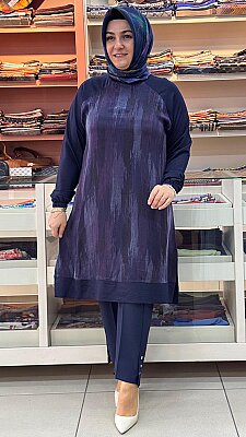 Şura - İki İplik Reglan Kol Cupra Tunik Lacivert / 3327 