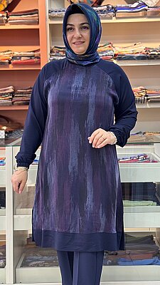 İki İplik Reglan Kol Cupra Tunik Lacivert / 3327 - Thumbnail