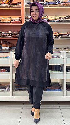 Şura - İki İplik Reglan Kol Cupra Tunik Siyah / 3327