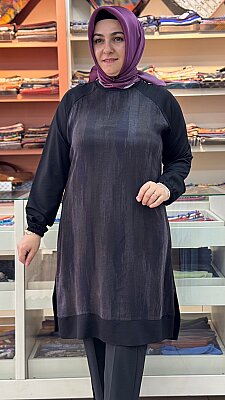 İki İplik Reglan Kol Cupra Tunik Siyah / 3327 - Thumbnail